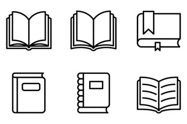 Kitap simgesi taslak biçimi ayarlandı. Açık ve kapalı edebiyat sembolleri. Bilgi öğrenme eğitimi. Vektör kitaplığı koleksiyonu grafiği.