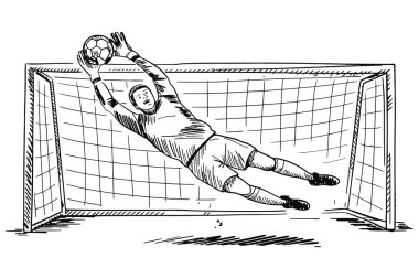 El çizimi kaleci kalede topu yakalıyor.