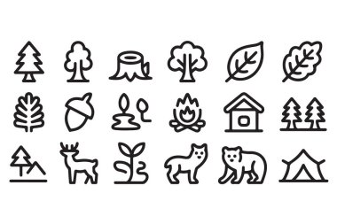 Ağaçlar ve kamp elementleri Orman ve doğa koleksiyonu