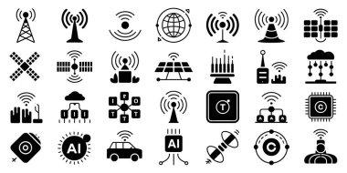Ağ iletişimi ve uydu teknolojisi simgeleri