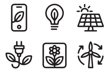 Çevresel yenilenebilir enerji ikonları sürdürülebilirlik farkındalığı ve korunması için