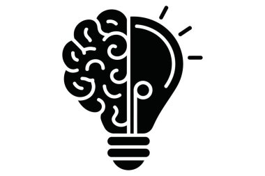 Fikir yeniliği, yaratıcılık zekası ve problem çözmeyi temsil eden sembol. Beyin ve ampulü birleştir. Düşünme ve yeni fikirler üretme kavramı. Vektör illüstrasyonu.