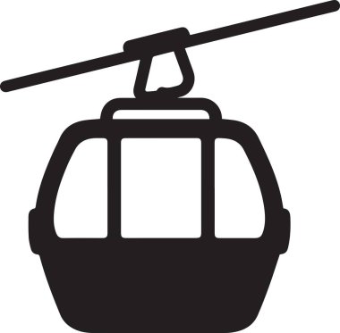 Kablolu araba silueti izole edildi. Gondol kaldırma ikonu. Kayak merkezi ulaşımı. Hava tramvayı. Dağ yolculuğu. Kış sporu. Turist eğlencesi. Manzaralı ulaşım. Açık hava eğlencesi. Alp macerası.