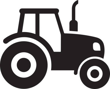 Traktör ikonu siyah siluet tarım makinesini izole etti. Kulübesi ve tekerlekleri olan bir tarım aracı. Saha çalışması ve hasat için ekipman. Tarım için ağır taşıma. Modern tarım makineleri.