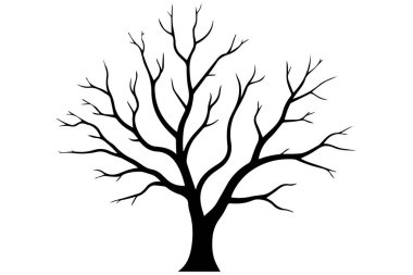 Stylized drawing of leafless tree showing intricate network of stark branches perfect for autumn winter or conceptual nature designs solid black form