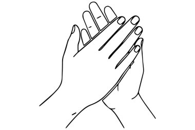 Minimalist outline drawing of two hands clapping. Concept of ovation recognition praise and achievement. Elegant simple line design of hands showing support and positive feedback in workspace.