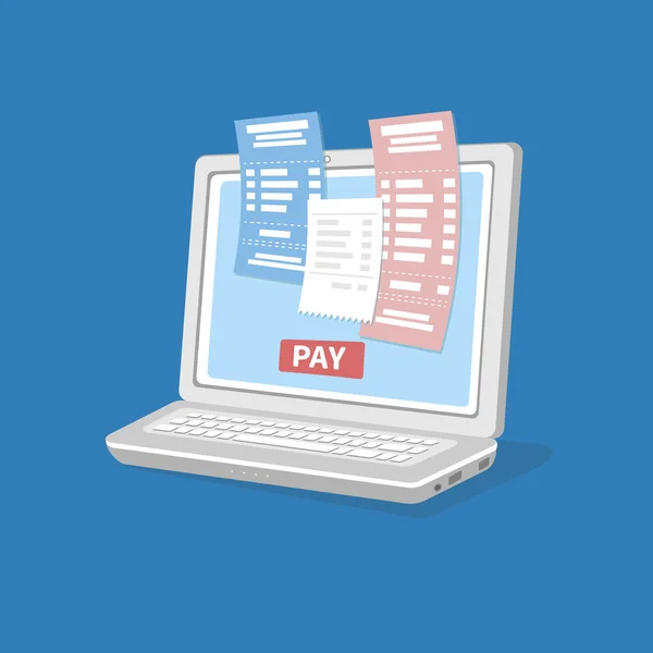 Notion de rémunération factures fiscales compte en ligne via ordinateur ou ordinateur portable. Paiement en ligne. — Image vectorielle