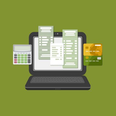 Bilgisayarınız veya dizüstü bilgisayarınız üzerinden ödeme bill vergi onay online hesap kavramı. Online ödeme. 