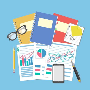 Belgeler ve grafik masaüstü. Planlama ve muhasebe, analiz, Mali denetim, Seo analytics, vergi denetim, çalışma, yönetim iş için kavram. 