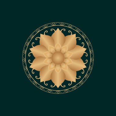 Mandala 'lı altın süs. vektör illüstrasyonu.