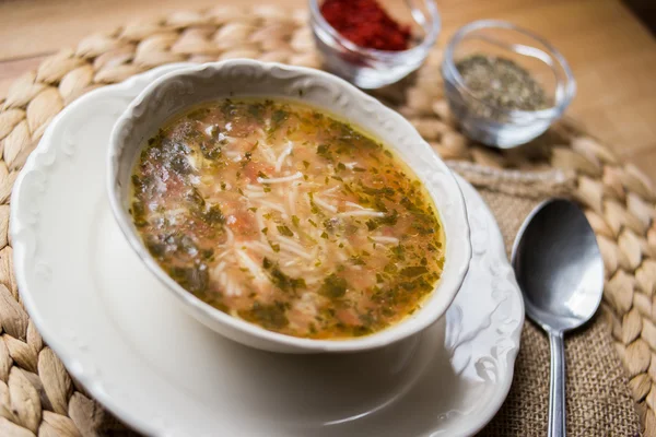 Traditional turkish chicken broth soup — Stock Photo, Image