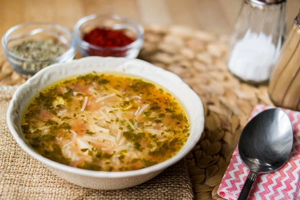 Traditional turkish chicken broth soup — Stock Photo, Image