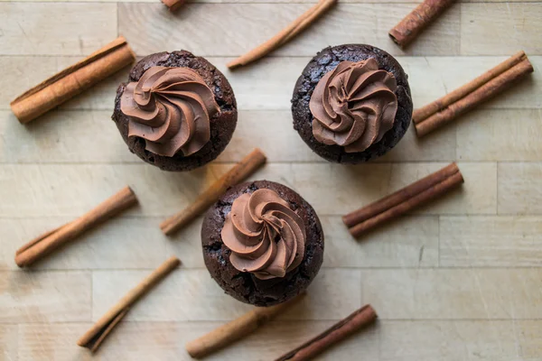 Csokoládé cupcake és fahéj rúd. — Stock Fotó