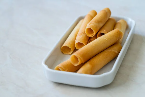 Krumkake Galletas Pirueta Checa Parizske Pecivo Hecho Con Una Masa —  Fotos de Stock