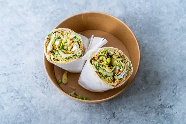 Healthy Organic Take Away Vegan Cheese Wrap Sandwich Burrito Con —  Fotos de Stock