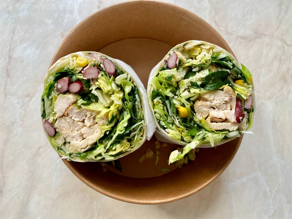 Healthy Organic Take Away Club California Chicken Wrap Sandwich Burrito —  Fotos de Stock