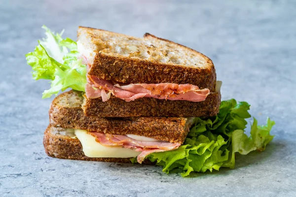 Sandwich Bœuf Rôti Demi Coupé Avec Pain Levain Grillé Fromage — Photo