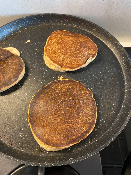 Cooking Paleo Pancakes Almond Flour Pan Organic Food — Stock Photo, Image