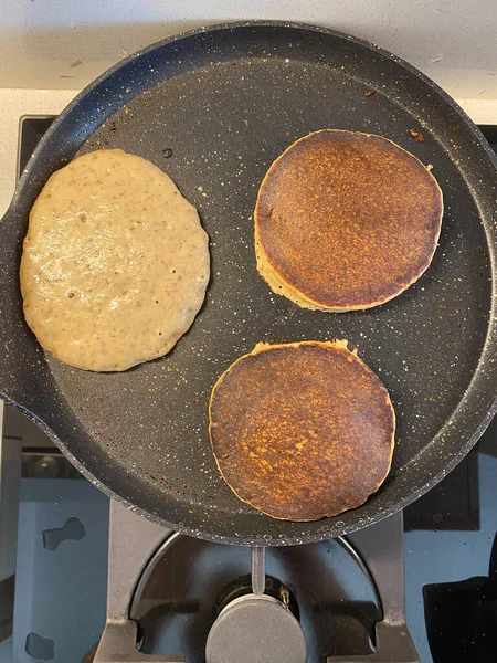 Cooking Paleo Pancakes Almond Flour Pan Organic Food — Stock Photo, Image