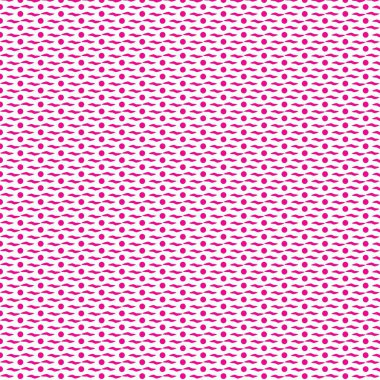 Tekrarlanan, pürüzsüz bir tasarım. Sıralar halinde dizilmiş pembe daireler. Beyaz arka plana karşı pembe dalgalı çizgiler, canlı ve göz alıcı bir desen oluşturuyor.