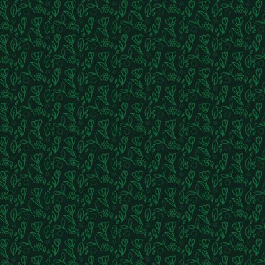 Şekillendirilmiş çiçek yaprakları ve grafik tasarım projeleri için yeşil tonlarda yıldız patlamaları içeren kusursuz botanik vektör deseni