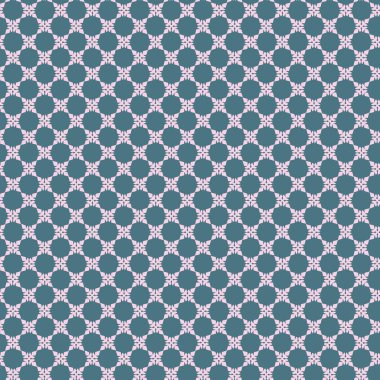 Koyu yeşil arkaplanda pembe çiçek şekilli tekrarlayan geometrik desen görsel olarak karmaşık ve modern bir duvar kağıdı ya da tekstil tasarımı oluşturur.