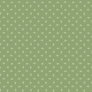 Kağıt duvar kağıdı veya tekstil tasarımı için uygun sessiz zeytin arkaplanı karşısında küçük beyaz yaprak şekillerinin yinelenen bir modelinin sakinleştirici arka planı basit bir botanik tarzı sağlar