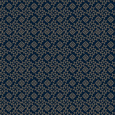 Geometric Star And Diamond Pattern On Navy Background For Seamless Textile, Wallpaper, And Design