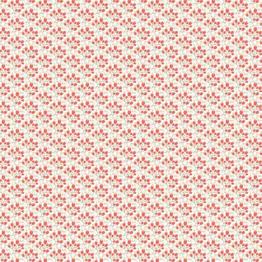 Bej arka planda küçük kırmızı çiçekler içeren tekrarlanan dizayn