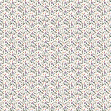 Şeffaf arkaplanda beyaz bir yüzey üzerinde küçük çiçek ve yaprakların tekrar eden tasarımı