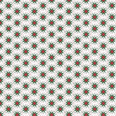 Beyaz arkaplanda kırmızı ve yeşil çiçeklerin pürüzsüz deseni