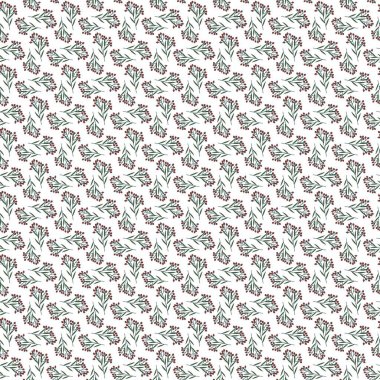 Şeffaf arkaplanda küçük kırmızı böğürtlenlerin ve yeşil filizlerin tekrarlanan deseni