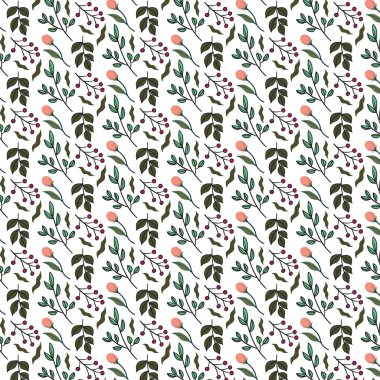 Beyaz arka planda yeşil yapraklı ve kırmızı dutlu kusursuz dallar.