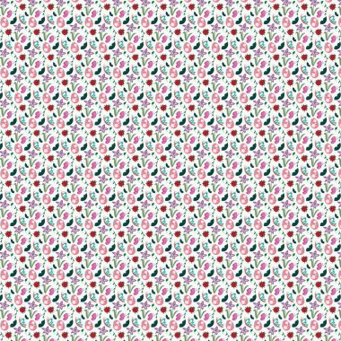 Beyaz arkaplanda küçük çiçekler olan tekrar eden çiçek tasarımı