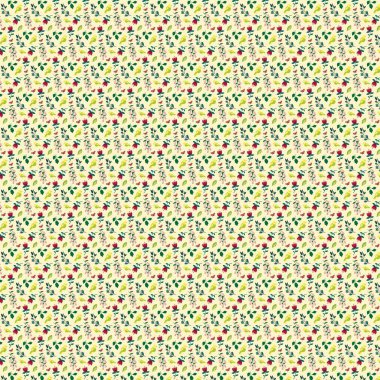 Bej arkaplanda küçük çiçek ve yaprakların tekrar eden tasarımı