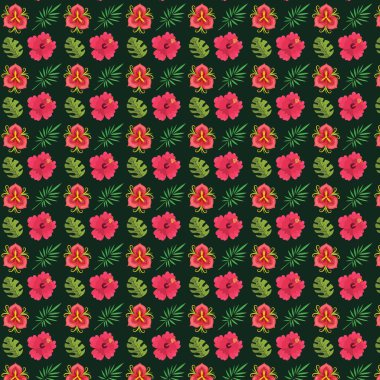 Pembe amber çiçekleri ve yeşil yaprakların tekrarlanan tasarımı