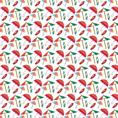 Beyaz arka planda çok renkli plaj şemsiyelerinin kusursuz deseni