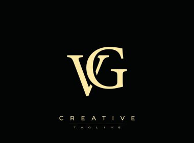 Şeffaf arkaplanda izole edilmiş zarif tipografi ve yaratıcı slogan içeren vg monogram logosu