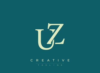 Yeşil arkaplanda yaratıcı sloganı olan uz monogram logosu