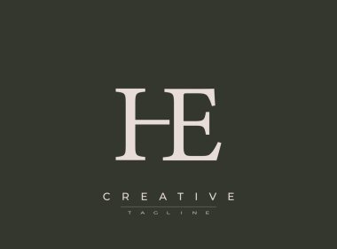 Koyu arkaplanda yaratıcı sloganlı HE logosu