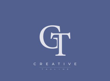 GT harfli beyaz logo ve mavi arkaplanda yaratıcı slogan