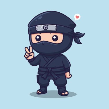 Sevimli Çizgi film Ninjaları Kalp Sembol Vektörüyle Barış Yapıyor Tuhaf Arkadaş Canlısı Karakterin İllüstrasyonu