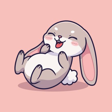 Sevimli Tavşan Sırtüstü Uzanıyor ve Gülen Neşeli Tuhaf Vektör Mutluluk ve Çocukluk Teması