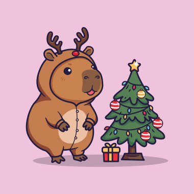 Ren Geyiği Kostümü İçinde Şirin Capybara Vektör İllüstrasyonuName