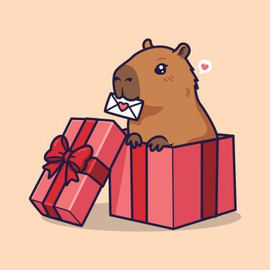 Şirin Çizgi Film Capybara Tutan Aşk Mektubu Hediye Kutusu Vektör İllüzyonundan Çıktı