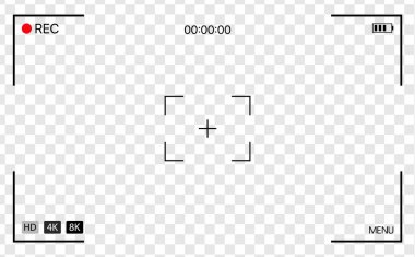 Kamera görüntüleyici video kayıt çerçevesi, ekran ızgara ve kontrollerle örtüşüyor. Şeffaf vektör