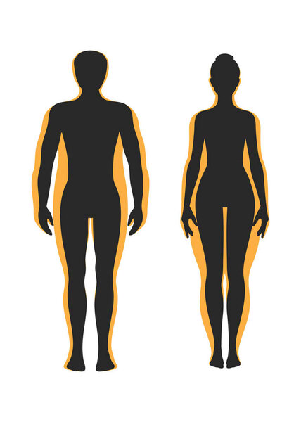 Before and after losing weight woman and man body silhouette stock illustration