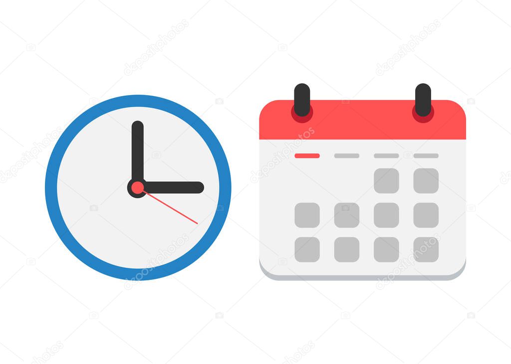 Time and address icon vector in flat style. Clock and calendar symbol stock illustration