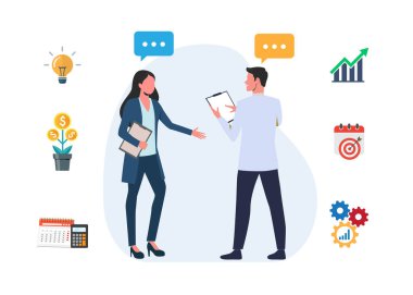 İki profesyonel kendi iş stokları illüstrasyonunu tartışıyorlar