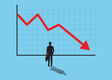 İş adamı düşerken yüzde işaretini görüyor. Enflasyon ya da faiz oranı kavramı düşüyor, ekonomide kar düşüyor